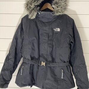 The North Face Women's Black Belted Ski Jacket with Fur Hood